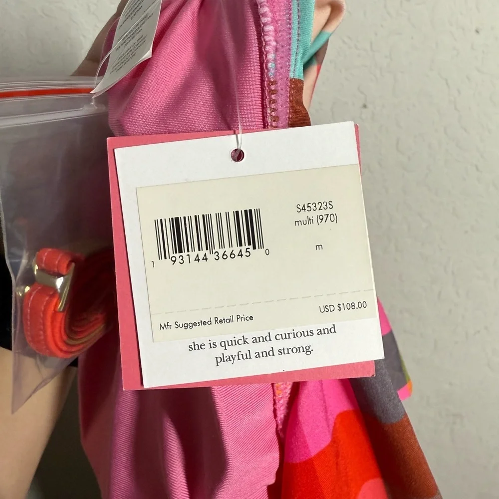 NWT Kate Spade Garden Plaid Summer Colorful Bandeau Bikini Top Sz Medium